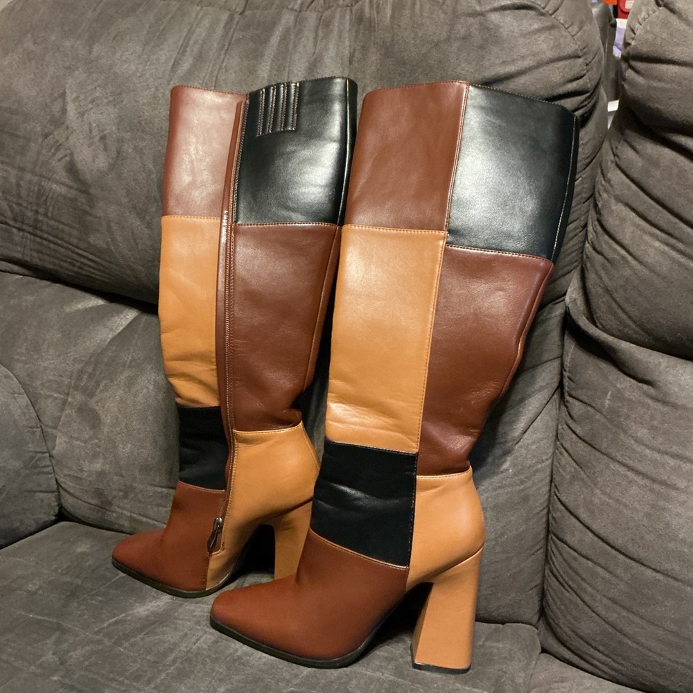 Chic Multicolor Patchwork Heeled Boots - image 1